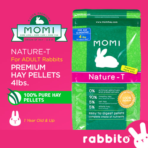 MOMI Nature-T Premium Hay Rabbit Food 4lbs. 100% Pure Hay Pellets